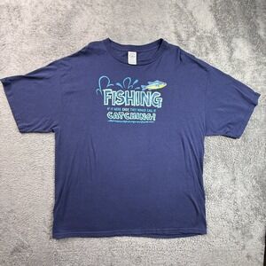 Men's XXL Fishing T-Shirt Blue Funny Humor Graphic Tee Short Sleeve Cotton